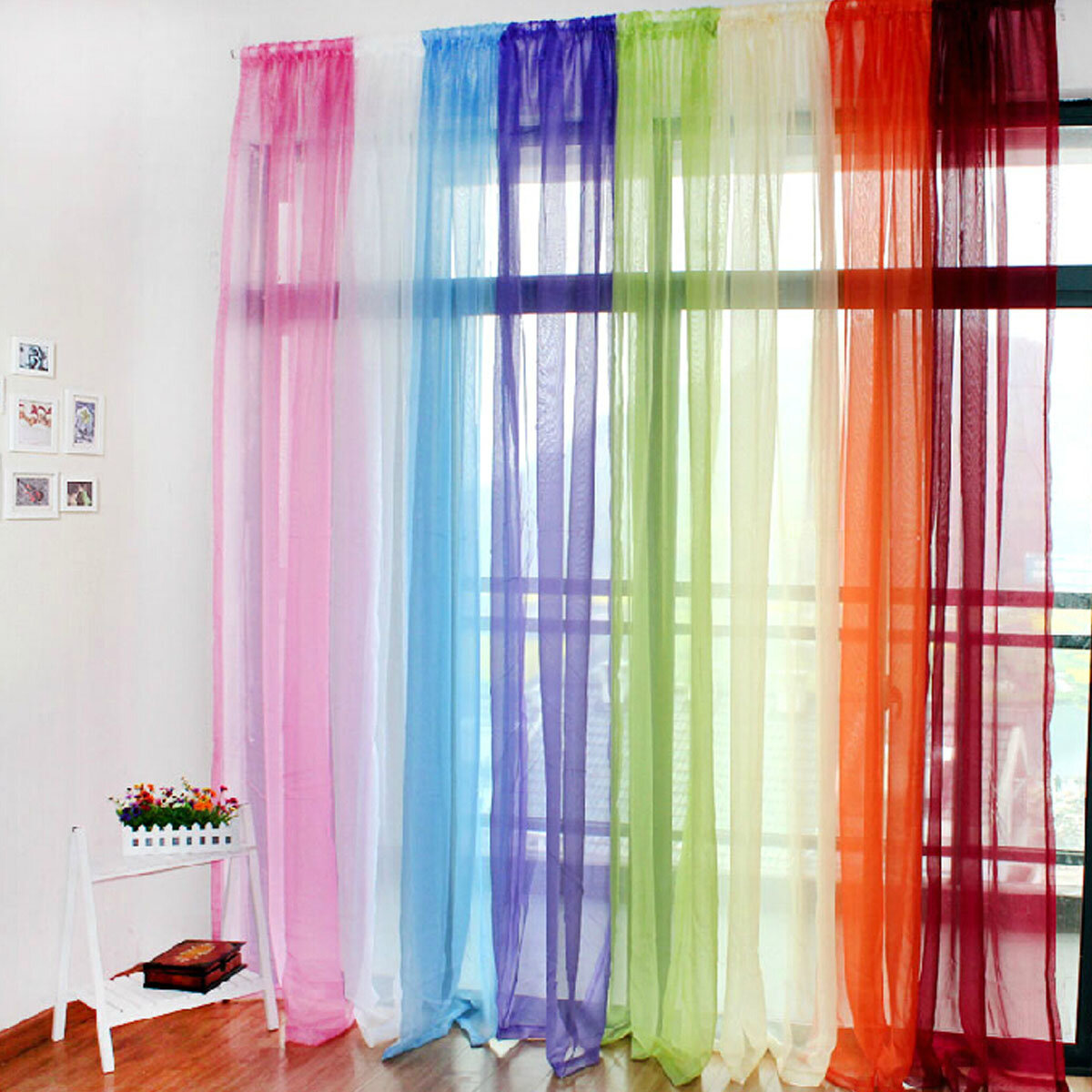 

100 X 200cm Translucent Sheer Tulle Voile Organdy Curtain Door Window Vestibule Room Decor, Green;purple;red;yellow;white;blue;black;pink