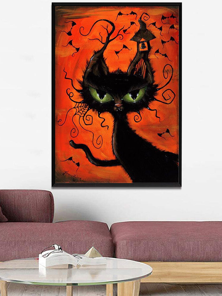 

1 PC Unframed Bat Black Cat Pattern Halloween Series Canvas Painting Wall Art Home Decor Wall Pictures