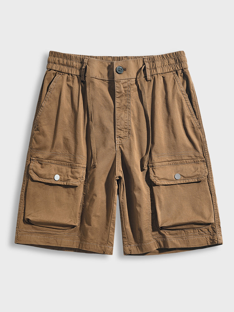 

Mens Solid Cargo Pocket Casual Loose Shorts, Brown