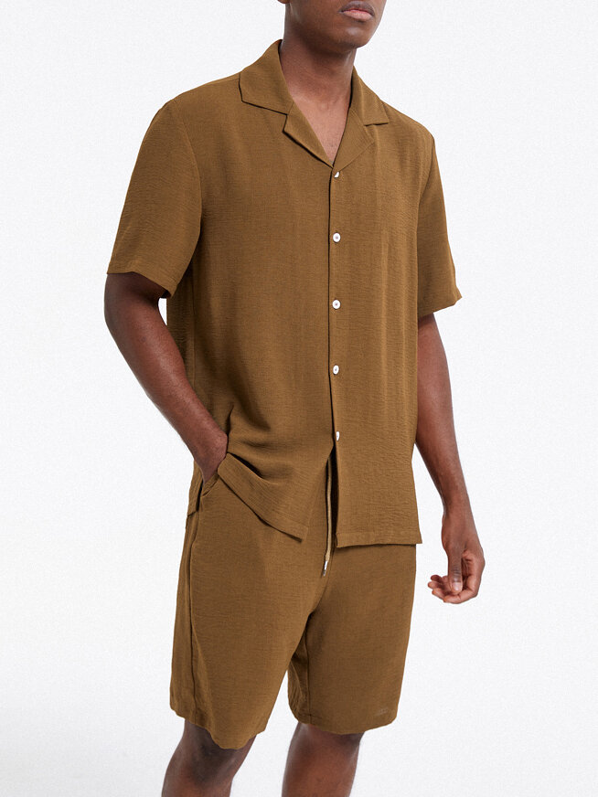

Button Up Revere Basics Co-ord, Black;brown