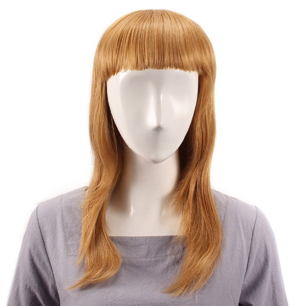 

Long Straight Full Bang Wig Human Hair Wigs Virgin Remy Mono Top Capless 7 Colors, 6# medium brown