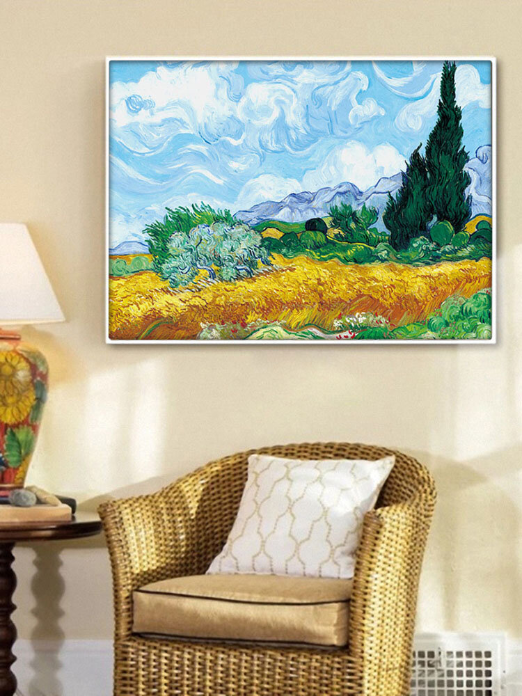 

1 PC Vintage Oil Painting Unframed Van Gogh Rice Field Pattern Painting Waterproof Cafe Home Decor Wall Pictures