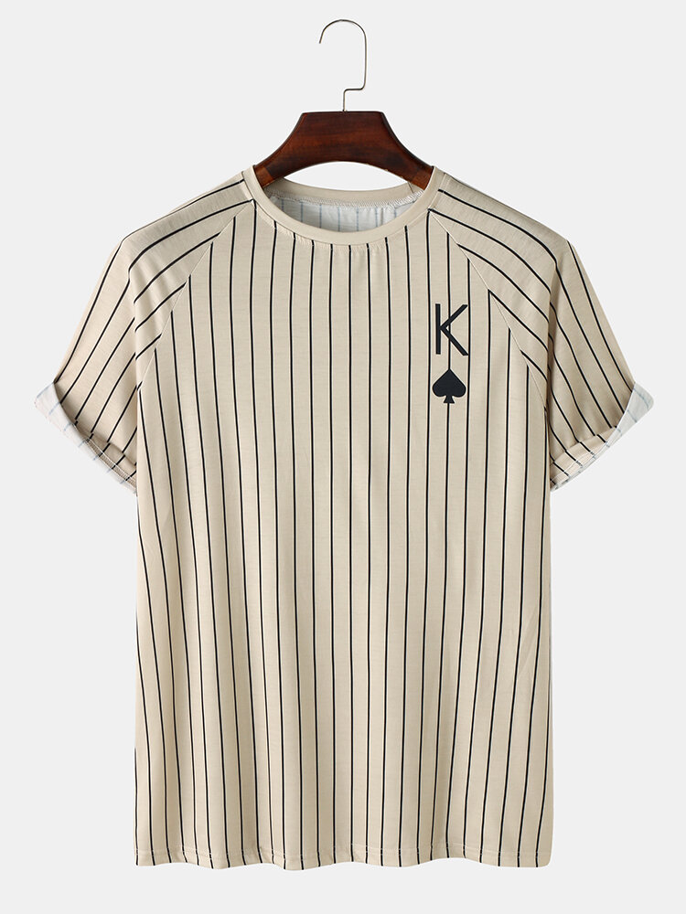 

Stripe Poker K Print T-Shirt, White;khaki