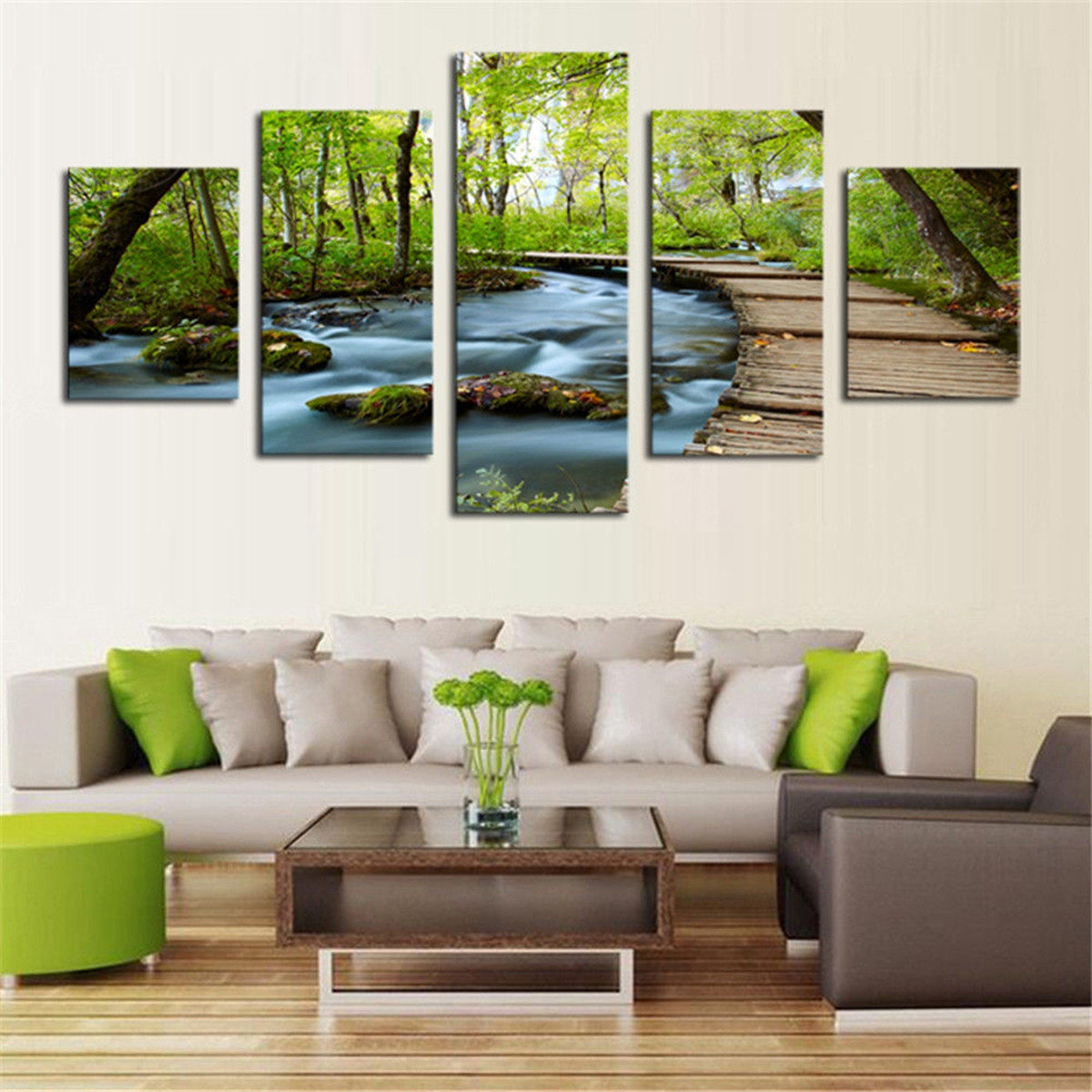 

5PCS Stream Landscape Unframed Forest Oil Painting Canva s Home Decor