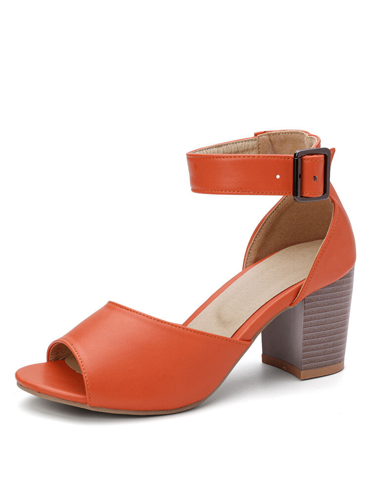 

Women's Large Size High Chunky Heel Peep Toe Sandals, Black;apricot;orange