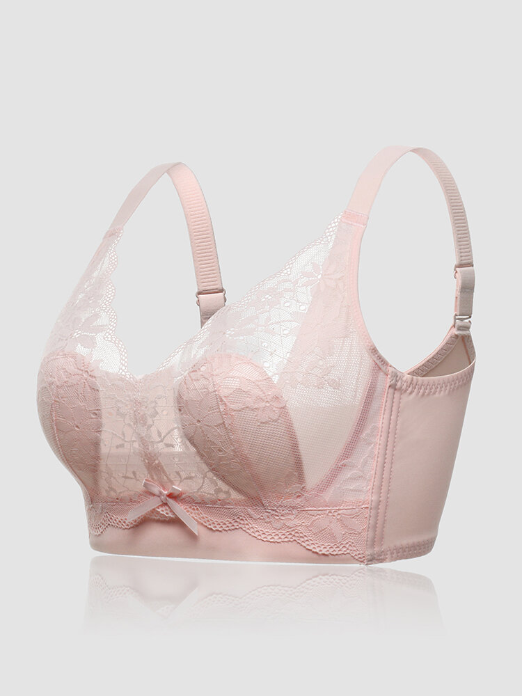 

Women Lace Floral See Through Wireless Rabbits Ear Shaped Lined Bras, Pink;green;blue;nude