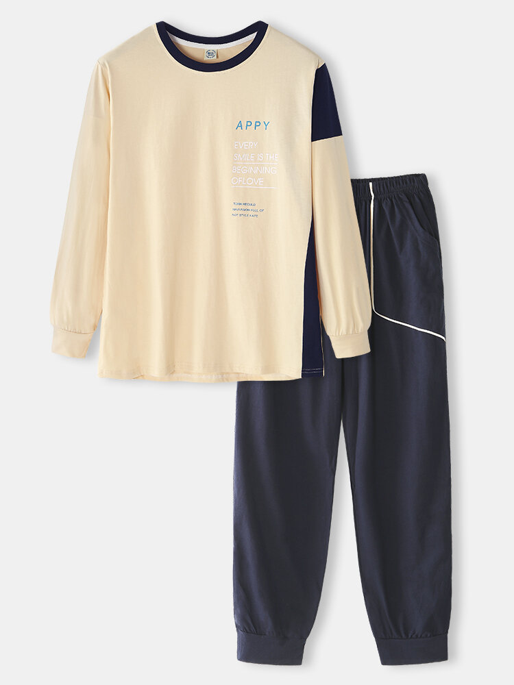 

Sideseam Patchwork O-Neck Co-ords Cozy Loungewear With Joggers, Apricot