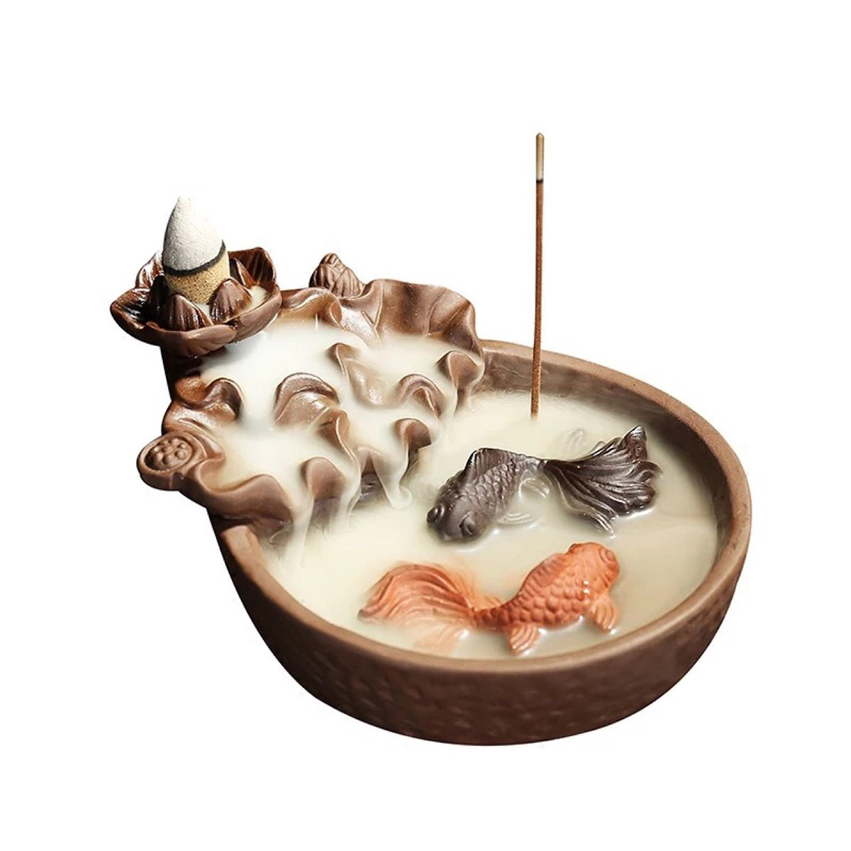 

Fish Porcelain Backflow Ceramic Smoke Cone Incense Burner Holder Buddhist Cones