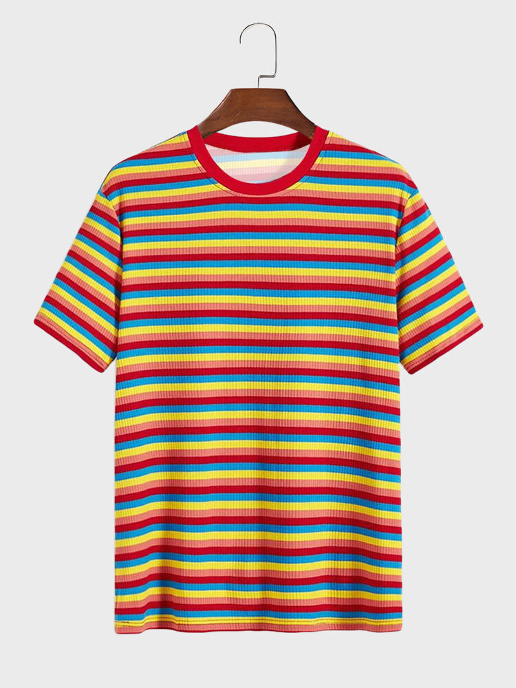 

Mens Striped Crew Neck Casual Short Sleeve T-Shirts, Red