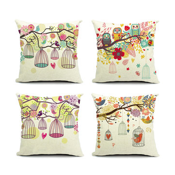

Birdcage Series Cotton Linen Sofa Pillowcase Decorative Cushion Cover, White