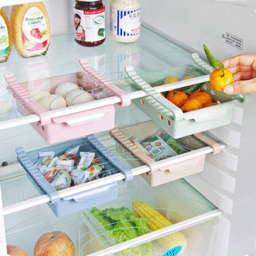 

Honana CF-BK010 Refrigerator Fridge Drawer Storage Rack Freezer Desk Shelf Holder Kitchen Organizer, White blue pink green
