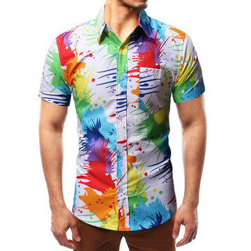 

Designed For Mc27 New Casual Fashion Men's Shirt Irregular Color Printed Beach Short-sleeved Shirt