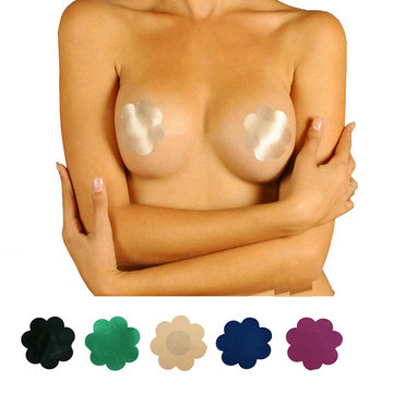 

Sexy Flower Shape Sticky Waterproof Disposable Strapless Invisible Cozy Bras, Purple black nude sky blue yellow rose red light green deep blue green