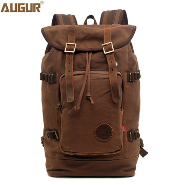 

AUGUR Men Canvas Vintage Travel Backpack Outdoor Travel Retro Large Capacity Bag, Khaki coffee army green