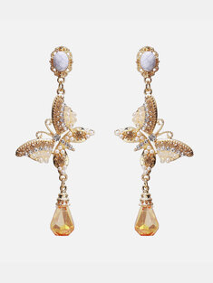 Rhinestone Pearl Butterfly Earrings