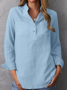 Solid Long Sleeve Button Blouse