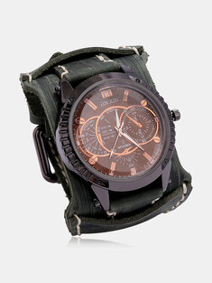 5 Colors Men Genuine Leather Strap Alloy Vintage Casual Wide Band Quartz Watch-144736