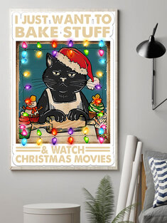 عيد الميلاد Black القط نمط غير المؤطرة النفط الطلاء قماش جدار الفن غرفة المعيشة ديكور المنزل