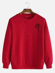 Cotton Rose Printing Plain Sweatshirts