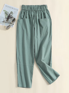Solid Color Elastic Waist Pants-899
