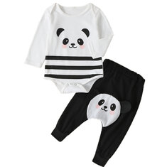 بيبي Panda طقم ملابس مقلم مطبوع بأكمام طويلة ل 0-18 متر