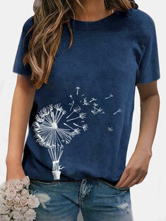 Flower Print Casual T-shirt-3171