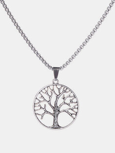 1 Pcs Titanium Steel Creative Simple Hollow Alloy Tree of Life Necklace Sweater Chain