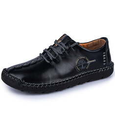 Men Hand Stitching Non Slip Soft Sole Casual Leather Shoes-142183