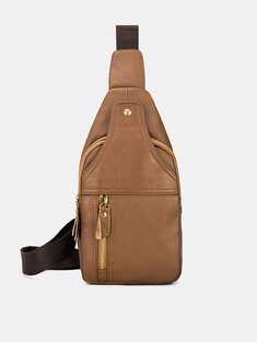 Genuine Leather Retro Large Capacity  Crossbody Bag Chest Bag Sling Bag