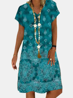 Ethnic Print V-neck Dress