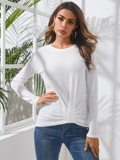 Solid Long Sleeve Twisted T-shirt-3231