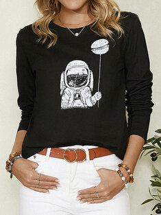 Cartoon Astronaut Print T-shirt
