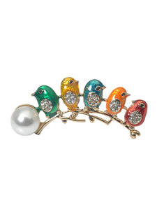 Trendy Colorful Birds Pearl Brooches