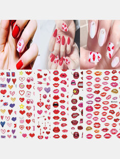 3D Heart Red Lip Nail Stickers