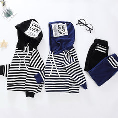 Boys 2Pcs Hooded Striped Sweater Set For 1-9Y
