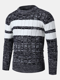 Cable Knit Block Striped Pullover Sweaters