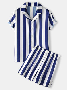 Satin Stripe Revere Button Up Pajamas-10496