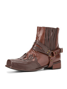 Men Western Style Square Toe Block Heel Harness Cowboy Boots-142292