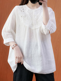 Crochet Lace Loose Solid Blouse-3193