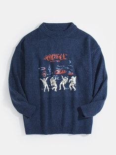 Astronaut Letter Print Knit Sweaters