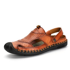 Men Outdoor Rubber Toe Cap Hand Stitching Leather Sandals-142213