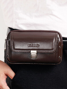 6.3 Inch Solid Genuine Leather Belt Phone Bag Wallet