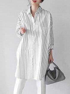 Stripe Pattern Slit Loose Shirt-144949