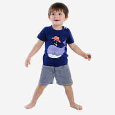 Boy's Dolphin Striped Print Pajama For 1-5Y