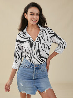 Zebra Print Long Sleeve Shirt-3258