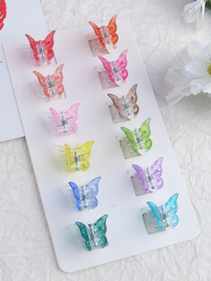 JASSY 12PCS Women's Plastic Cartoon Mini Butterfly Color Gradient Braid DIY Decor Bangs Hair Clip