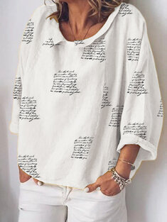 Letters Printed O-neck Blouse-19