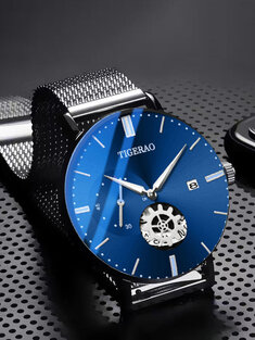 4 Colors Men's Stainless Steel Fashion Business Calendar Waterproof Ultra-thin Quartz Watch