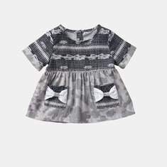 طفل التمويه مخطط طباعة BOWKNOT فستان عارضة قصيرة الأكمام لمدة 6-24M