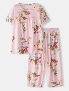 Plus Size Letter Flower Print Pajamas